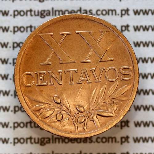 Portugal, bronze coin of 20 centavos 1949 Portuguese Republic or XX centavos 1949 Bronze (XF), World Coins KM 584
