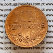 Portugal, bronze coin of 20 centavos 1949 Portuguese Republic or XX centavos 1949 Bronze (XF), World Coins KM 584