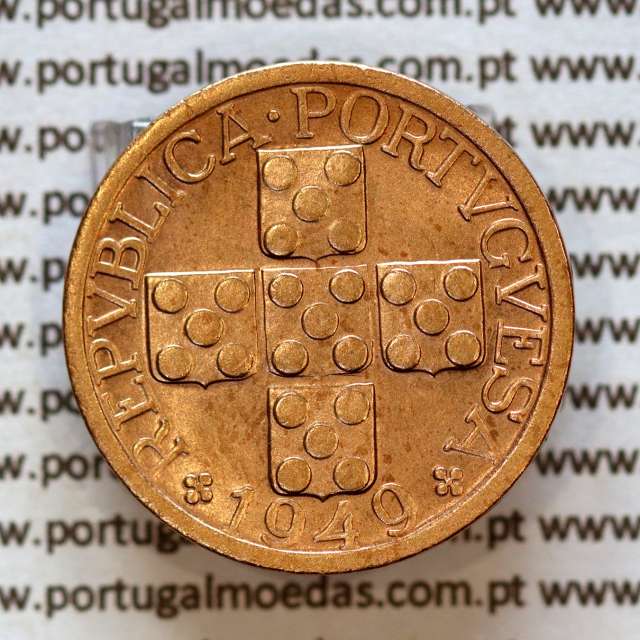 20 centavos 1949 ou XX centavos 1949 bronze da Republica Portuguesa, (Bela - Cunho fendido), World Coins Portugal KM 584