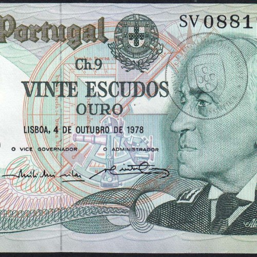 20 (Vinte) Escudos 1978 Gago Coutinho 4/10/1978 Chapa:9 Banco de Portugal, (QNC), SV 088190, Pick 176b