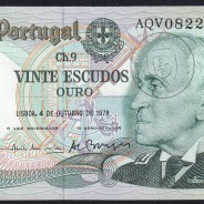 20 (Vinte) Escudos 1978 Gago Coutinho 4/10/1978 Chapa:9 Banco de Portugal, (QNC), AQV 082239, Pick 176b