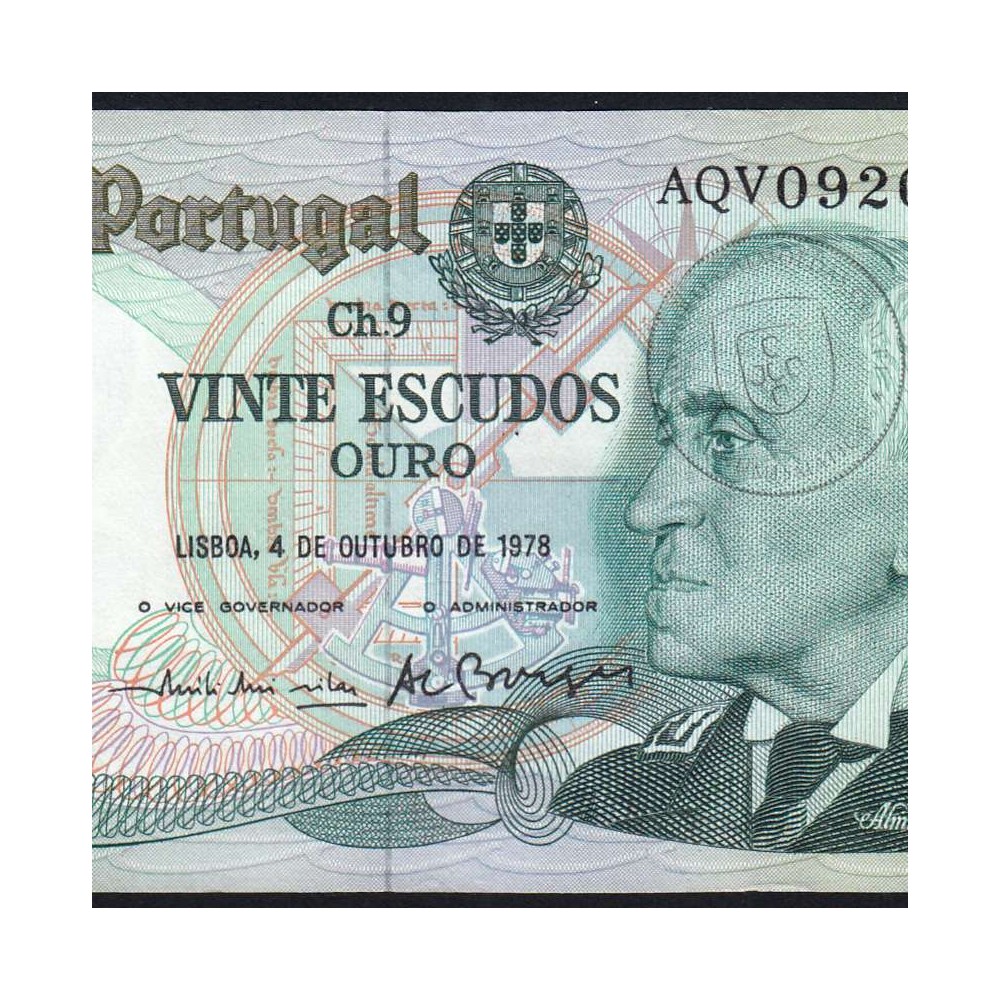 20 (Vinte) Escudos 1978 Gago Coutinho 4/10/1978 Chapa:9 Banco de Portugal, (PC), AQV 092002, Pick 176b
