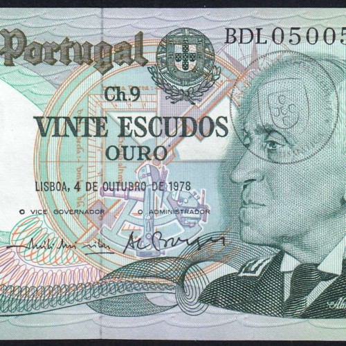 20 (Vinte) Escudos 1978 Gago Coutinho 4/10/1978 Chapa:9 Banco de Portugal, (PC), BDL 050057, Pick 176b