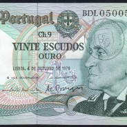 20 (Twenty) Escudos Admiral Gago Coutinho 4.10.1978, Plate 9 - Bank of Portugal, (EF), BDL 050057, Pick 176b
