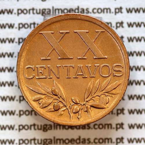 Portugal, bronze coin of 20 centavos 1949 Portuguese Republic or XX centavos 1949 Bronze (XF), World Coins KM 584