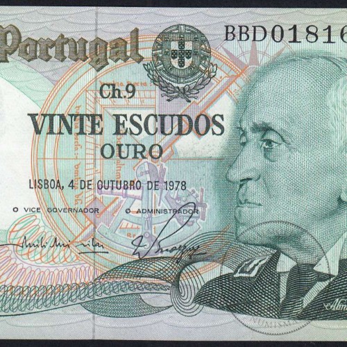20 (Vinte) Escudos 1978 Gago Coutinho 4/10/1978 Chapa:9 Banco de Portugal, (QNC), BBD 018166, Pick 176b