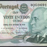 20 (Twenty) Escudos Admiral Gago Coutinho 4.10.1978, Plate 9 - Bank of Portugal, (UNC), BQG 069177, Pick 176b