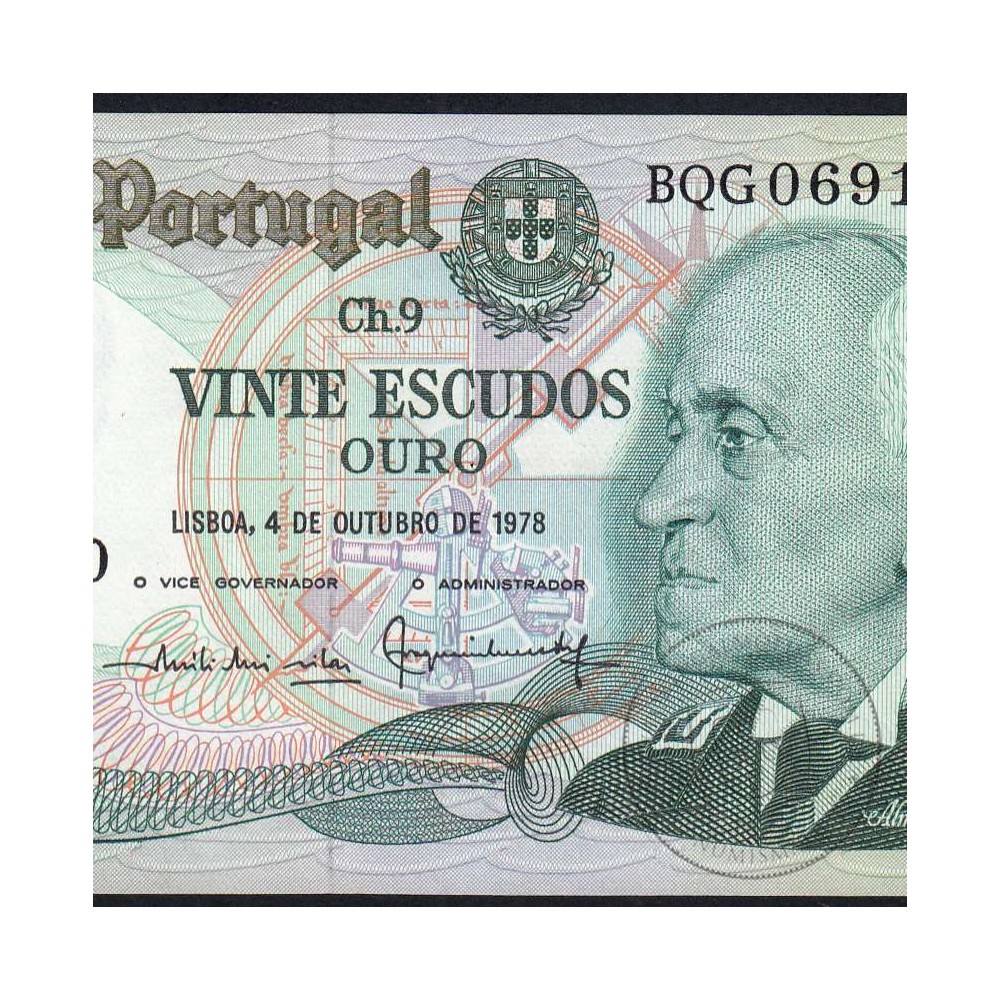 20 (Vinte) Escudos 1978 Gago Coutinho 4/10/1978 Chapa:9 Banco de Portugal, (NC), BQG 069180, Pick 176b