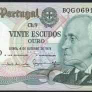 20 (Twenty) Escudos Admiral Gago Coutinho 4.10.1978, Plate 9 - Bank of Portugal, (UNC), BQG 069180, Pick 176b