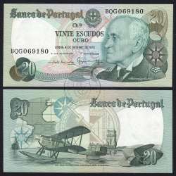 20 (Twenty) Escudos Admiral Gago Coutinho 4.10.1978, Plate 9 - Bank of Portugal, (UNC), BQG 069180, Pick 176b