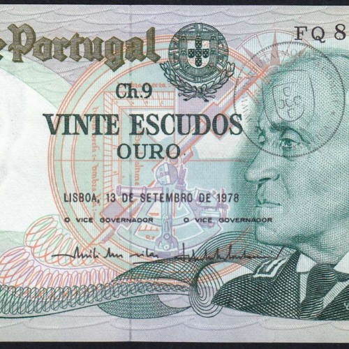 20 (Vinte) Escudos 1978 Gago Coutinho 13/09/1978, Chapa:9 Banco de Portugal, (PC), FQ 83658, Pick 176a