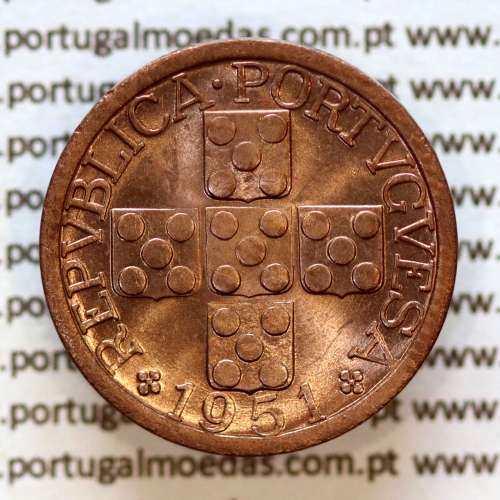 Portugal, bronze coin of 20 centavos 1951 or XX centavos 1951 Bronze of Portuguese Republic, (UNC), World Coins Portugal KM 584