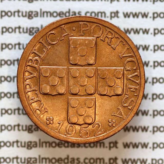Portugal, bronze coin of 20 centavos 1952 Portuguese Republic, XX centavos 1952 Bronze (UNC), World Coins Portugal KM 584 A1