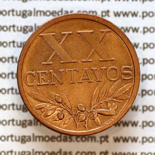 Portugal, bronze coin of 20 centavos 1952 Portuguese Republic, XX centavos 1952 Bronze (UNC), World Coins Portugal KM 584 A4