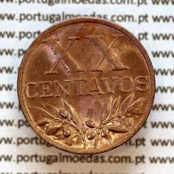 Portugal, bronze coin of 20 centavos 1953 Portuguese Republic, XX centavos 1953 Bronze, (UNC), World Coins Portugal KM 584 a2