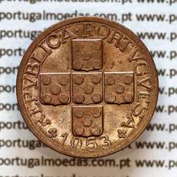 Portugal, bronze coin of 20 centavos 1953 Portuguese Republic, XX centavos 1953 Bronze, (UNC), World Coins Portugal KM 584 a1