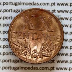 Portugal, bronze coin of 20 centavos 1953 Portuguese Republic, XX centavos 1953 Bronze, (UNC), World Coins Portugal KM 584 a5