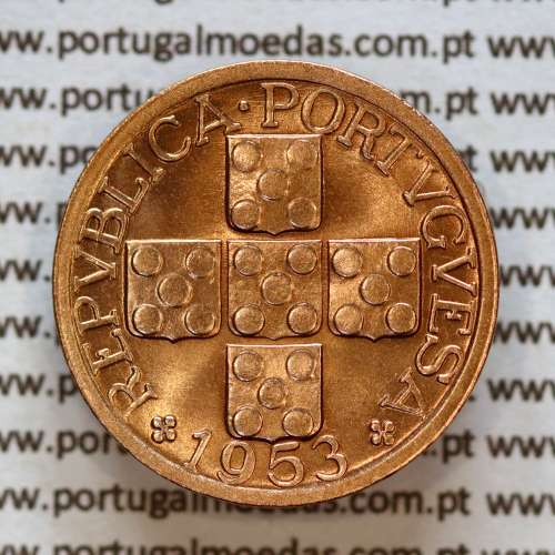 Portugal, 20 centavos 1953 bronze coin of Portuguese Republic, XX centavos 1953 Bronze, (UNC), World Coins Portugal KM#584 a1