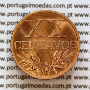 Portugal, 20 centavos 1953 bronze coin of Portuguese Republic, XX centavos 1953 Bronze, (UNC), World Coins Portugal KM#584 a2