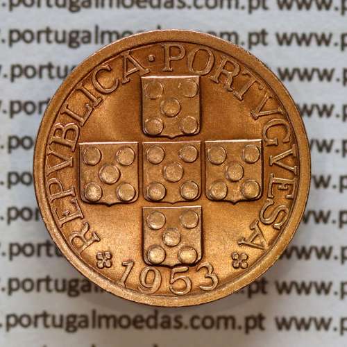 Portugal, bronze coin of 20 centavos 1953 Portuguese Republic, XX centavos 1953 Bronze, (UNC), World Coins Portugal KM 584 a3