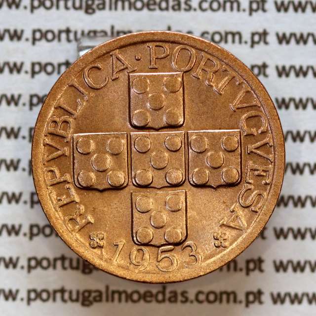 Portugal, bronze coin of 20 centavos 1953 Portuguese Republic, XX centavos 1953 Bronze, (AU/UNC), World Coins Portugal KM 584 a1