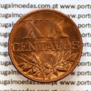 XX centavos 1956 em Bronze da Republica Portuguesa, (Soberba), World Coins Portugal KM 584, A. Gomes R.16.12. b