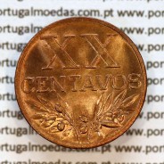 Portugal, bronze coin of 20 centavos 1956 Portuguese Republic, (UNC), World Coins Portugal KM 584, Gomes R.16.12 a2