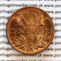 20 centavos 1956 em Bronze da Republica Portuguesa, (Soberba), World Coins Portugal KM 584 a