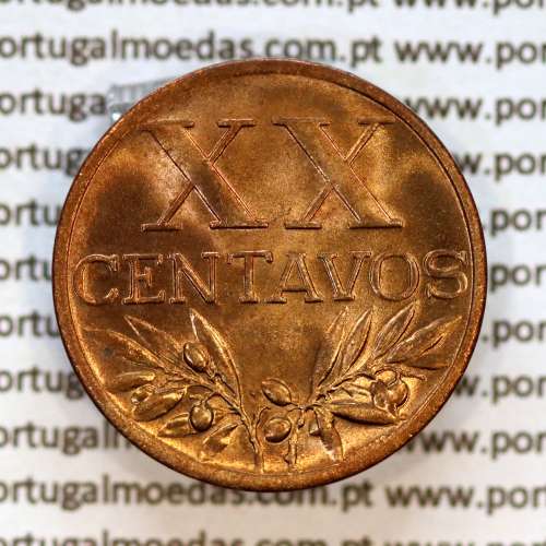 Portugal, bronze coin of 20 centavos 1956 Portuguese Republic, (UNC), World Coins Portugal KM 584, Gomes R.16.12 a4