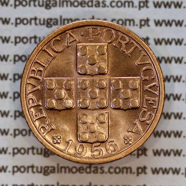Portugal, bronze coin of 20 centavos 1956 Portuguese Republic, (AU/UNC), World Coins Portugal KM 584, Gomes R.16.12