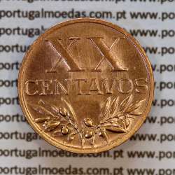 Portugal, bronze coin of 20 centavos 1956 Portuguese Republic, (AU/UNC), World Coins Portugal KM 584, Gomes R.16.12
