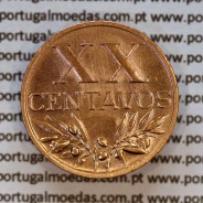 20 centavos 1956 em Bronze da Republica Portuguesa, (Bela/Soberba), Alberto Gomes R.16.12, World Coins Portugal KM 584