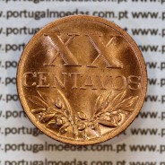 Portugal, bronze coin of 20 centavos 1958 Portuguese Republic, XX centavos 1958 Bronze, (UNC), World Coins Portugal KM 584a2