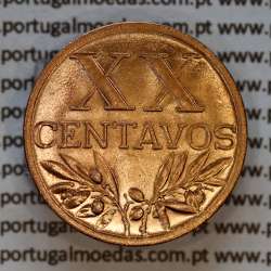 XX centavos 1958 em Bronze da Republica Portuguesa, 20 centavos 1958 bronze, (Soberba), World Coins Portugal KM 584a4