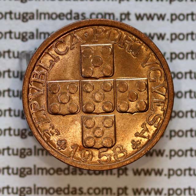 Portugal, bronze coin of 20 centavos 1958 Portuguese Republic, XX centavos 1958 Bronze, (UNC), World Coins Portugal KM 584b1