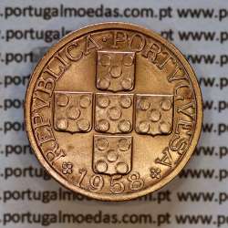 20 centavos 1958 em Bronze da Republica Portuguesa, XX centavos 1958 bronze, (Bela+), World Coins Portugal KM 584 c1