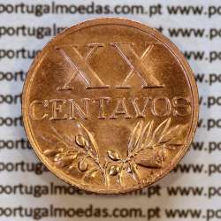 20 centavos 1958 em Bronze da Republica Portuguesa, XX centavos 1958 bronze, (Bela+), World Coins Portugal KM 584 c2