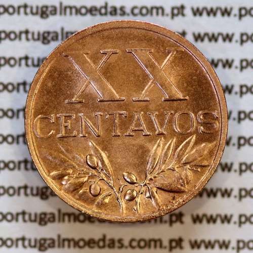 20 centavos 1958 em Bronze da Republica Portuguesa, XX centavos 1958 bronze, (Bela+), World Coins Portugal KM 584 c2