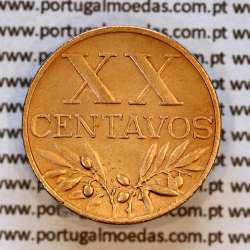 Portugal, bronze coin of 20 centavos 1958 Portuguese Republic, XX centavos 1958 Bronze, (XF+), World Coins Portugal KM 584