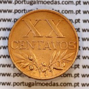Portugal, bronze coin of 20 centavos 1958 Portuguese Republic, XX centavos 1958 Bronze, (XF+), World Coins Portugal KM 584