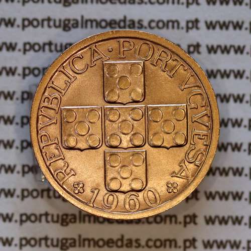 Portugal, bronze coin of 20 centavos 1960 Portuguese Republic, XX centavos 1960 Bronze, (AU), World Coins Portugal KM 584