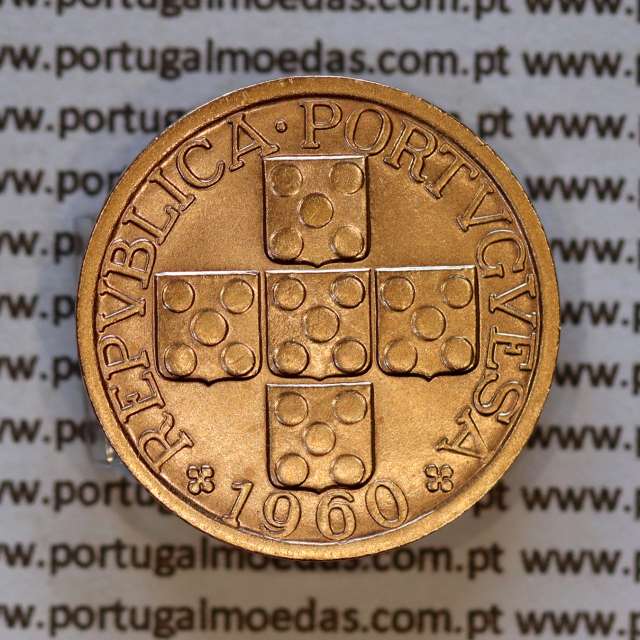 Portugal, bronze coin of 20 centavos 1960 Portuguese Republic, XX centavos 1960 Bronze, (AU), World Coins Portugal KM 584