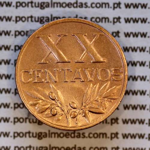 Portugal, bronze coin of 20 centavos 1960 Portuguese Republic, XX centavos 1960 Bronze, (AU), World Coins Portugal KM 584