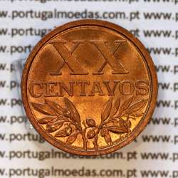 Portugal, bronze coin of 20 centavos 1961 Portuguese Republic, XX centavos 1961 Bronze (UNC), World Coins Portugal KM 584 a2