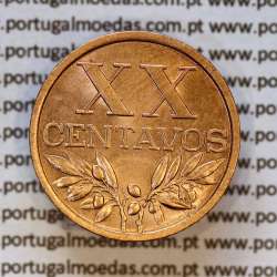 Portugal, bronze coin of 20 centavos 1961 Portuguese Republic, XX centavos 1961 Bronze (AU/UNC), World Coins Portugal KM 584