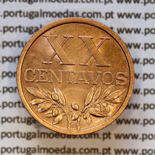 Portugal, bronze coin of 20 centavos 1961 Portuguese Republic, XX centavos 1961 Bronze (AU/UNC), World Coins Portugal KM 584
