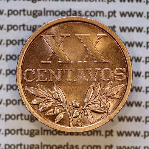 Portugal, bronze coin of 20 centavos 1963 Portuguese Republic, XX centavos 1963 Bronze, (UNC), World Coins Portugal KM 584 a2
