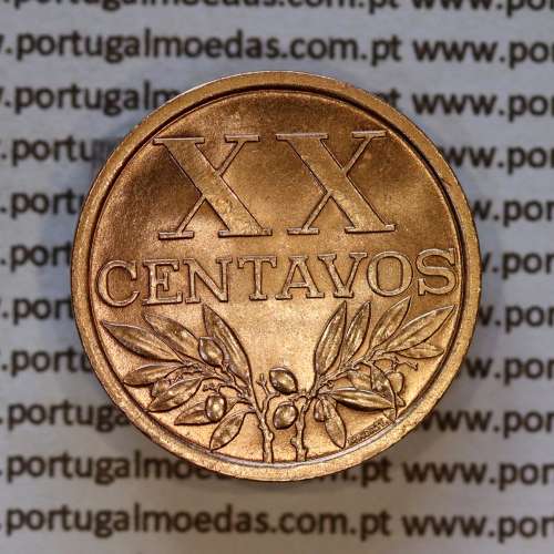 Portugal, bronze coin of 20 centavos 1963 Portuguese Republic, XX centavos 1963 Bronze, (UNC), World Coins Portugal KM 584 a5