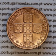 Portugal, bronze coin of 20 centavos 1964 Portuguese Republic, XX centavos 1964 Bronze, (UNC), World Coins Portugal KM 584 a5