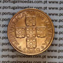 Portugal, bronze coin of 20 centavos 1969 Portuguese Republic, XX centavos 1969 Bronze, (UNC), World Coins Portugal KM 584 a1